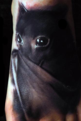 Tattoos - Blackwork tattoos - Bat on foot